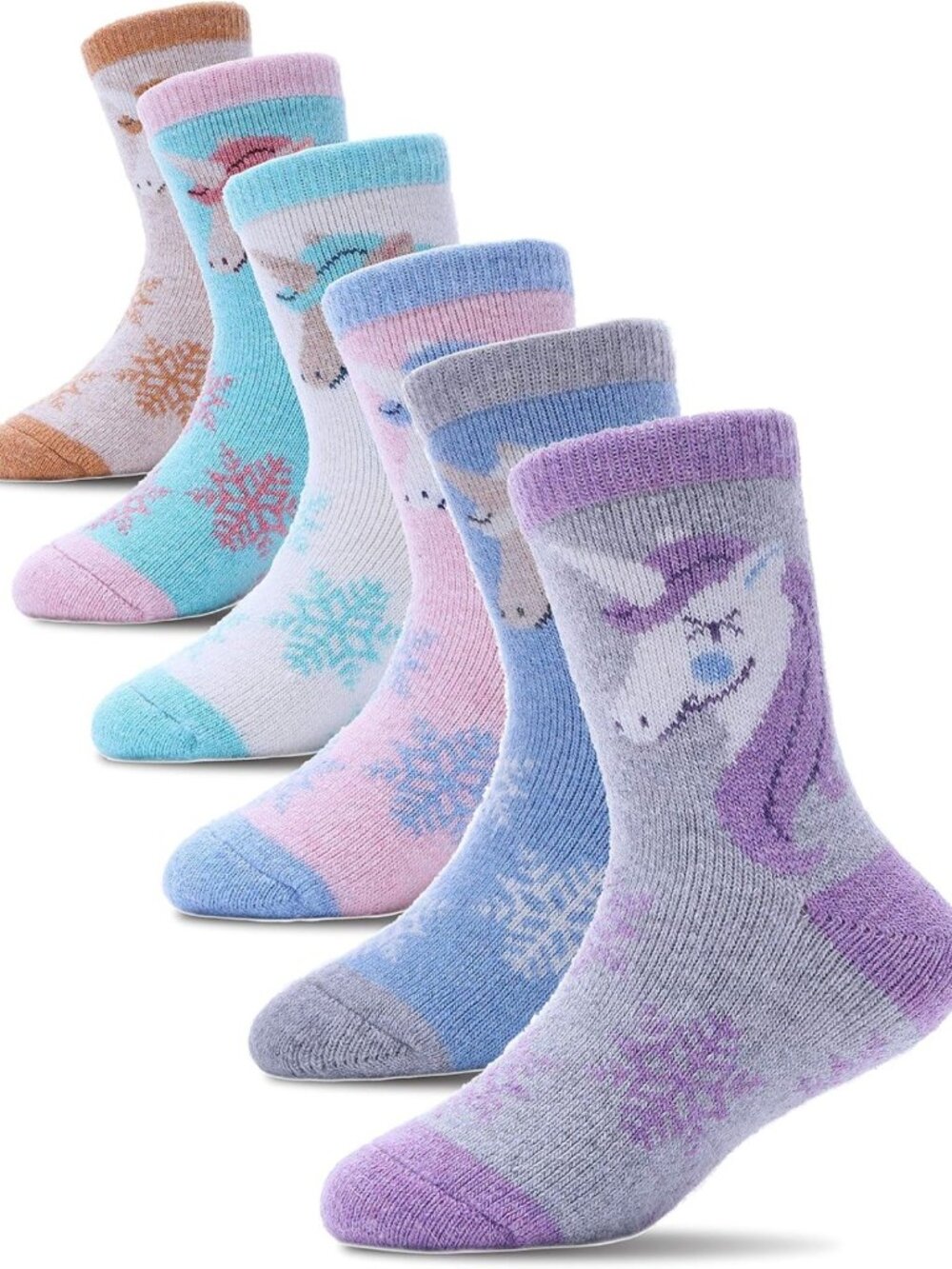 Cozy Merino Wool Socks for Kids - Thick Thermal Winter Hiking Crew Socks 6 Pack